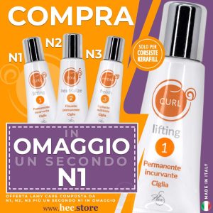 locandina LamyCare arancione con 3 tubetti e scritta con omaggio