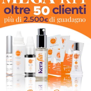 immagine con prodotti kerafill in piedi e una testata arancione con scritta Mega KIT