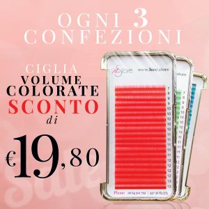 immagine rosa quadrata con la scritta promo sconto Ciglia volume colorate