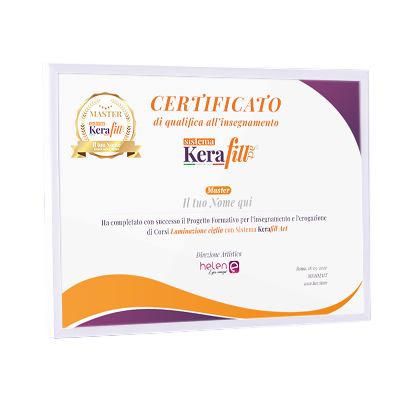 mockup certificato master kerafill in cornice bianca