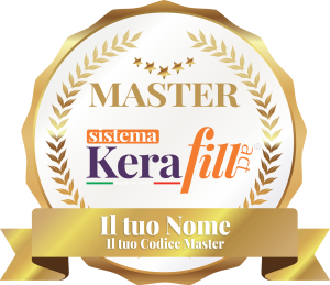 Sigillo d'oro con interno perlato e ribon dorato sotto con scritta Master Kerafill
